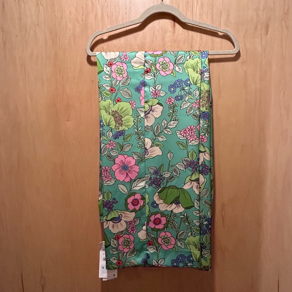 Floral green satin pants